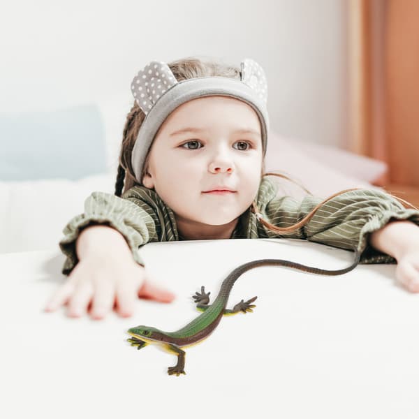 A brightly coloured lizard figurine for decoration and play