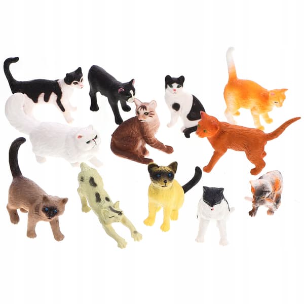 12 CAT FIGURINES IN VARIOUS COLOURS – DECORATION AND GIFT