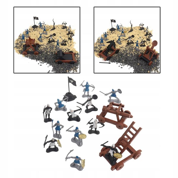 15 Ancient Soldier Figures with Sword, Shield and Flag, plus Chariots – Action A