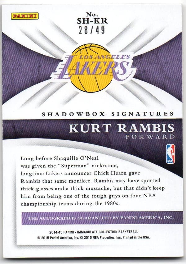 2014–15 Panini Immaculate Shadowbox Signatures Kurt Rambis /49 Autograph