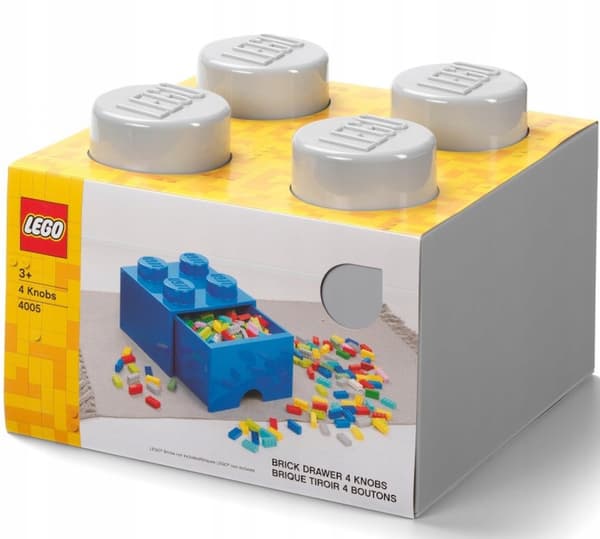LEGO 4-Compartment Brick Storage Box with Drawer, 2x2 Container, Large Grey Box