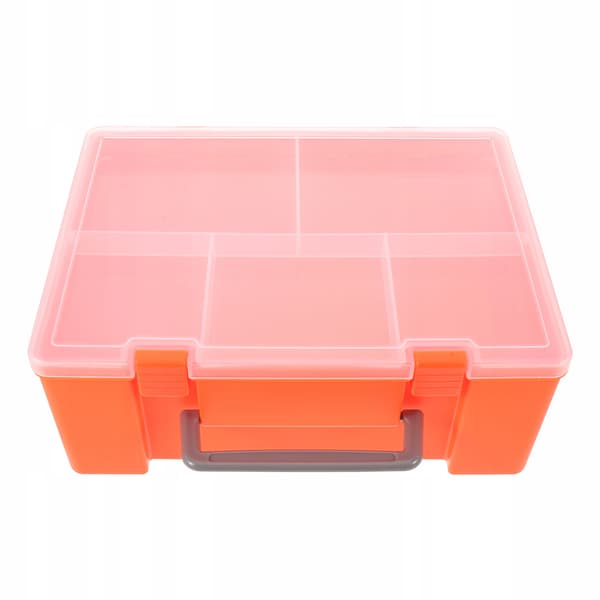 STORAGE BOX FOR BUILDING BLOCKS WITH A TRAY AND A SECURE LID THAT CLOSES WITH