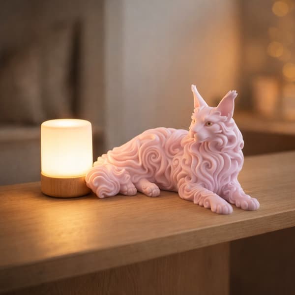 DECORATIVE FIGURINE: LYING MAINE COON CAT, OPENWORK, VARIOUS COLOURS
