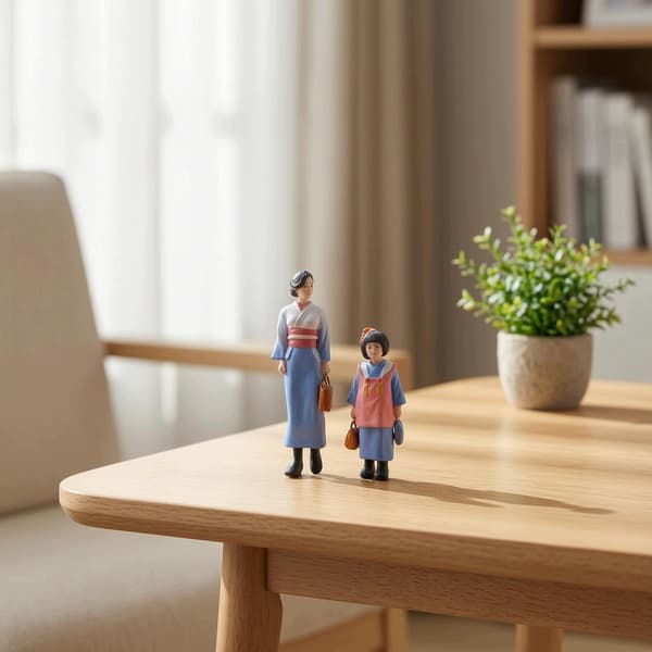 2 mother-and-daughter figurines. Based on a 1:64 scale model