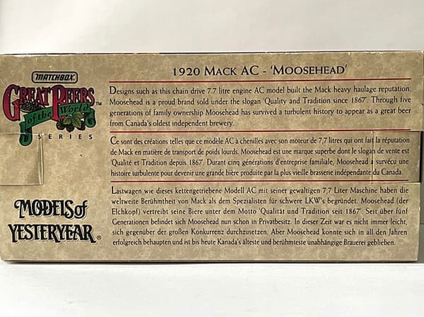 MATCHBOX-MOY YGB09 1920 MACK AC MOOSEHEAD FROM 1993 (B2)
