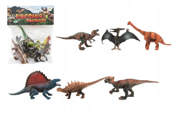 Plastic dinosaurs, 14–19 cm, 6 pieces in a bag