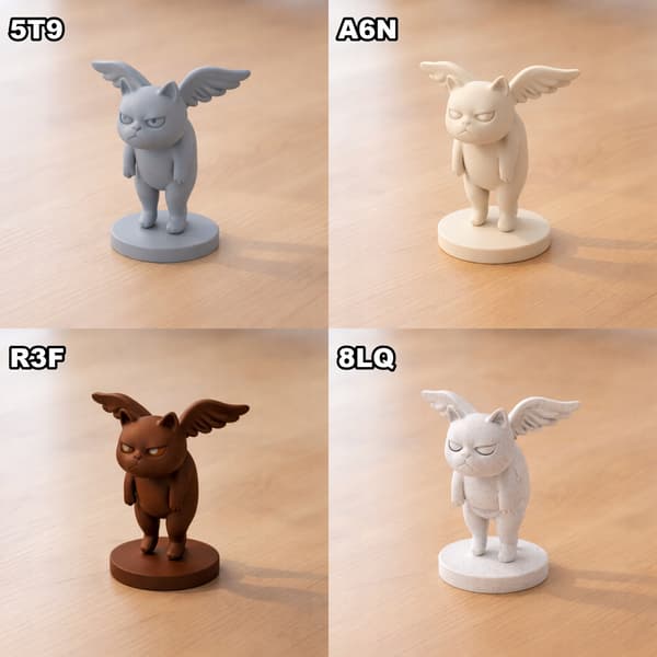 WINGED CAT FIGURINE ON A BASE FOR THE OFFICE – MANY COLOURS