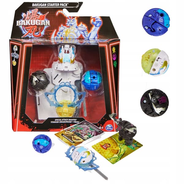 BAKUGAN MANTID TITANIUM DRAGONOID TROX SET: 3 FIGURINES + CARDS AND A RING
