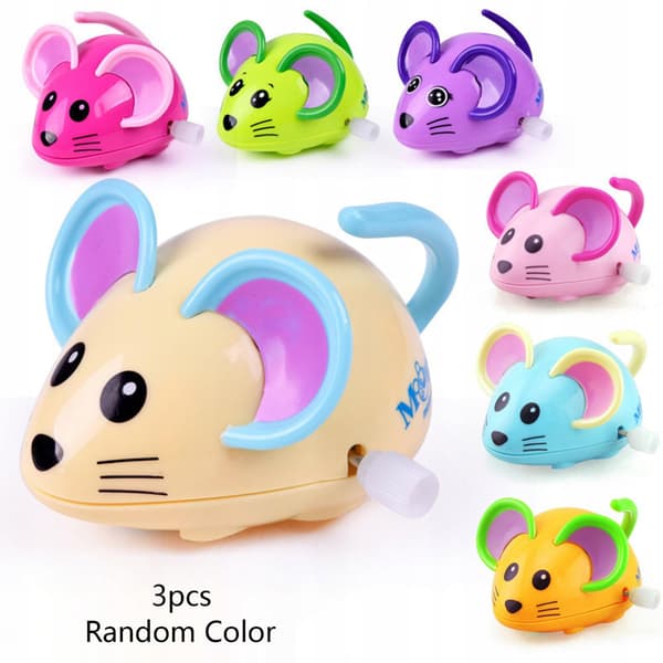 3x Clockwork Mouse Toy – Walking and Jumping Rat Toy for Easter Goody Bag Fillers
