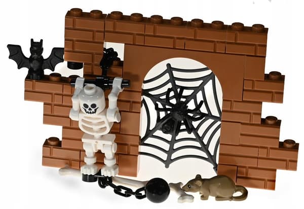 LEGO dungeons, convict, skeleton, Castle elements, bat, rat, spider, brick