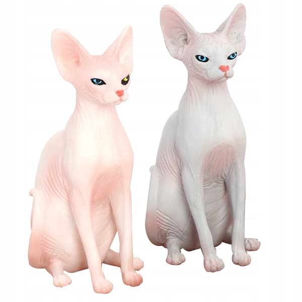 2 COLOURFUL DECORATIVE PVC CAT FIGURINES