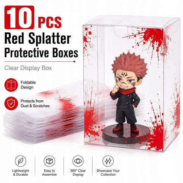 10x Clear Protective Display Box for Figurines with a Red Effect