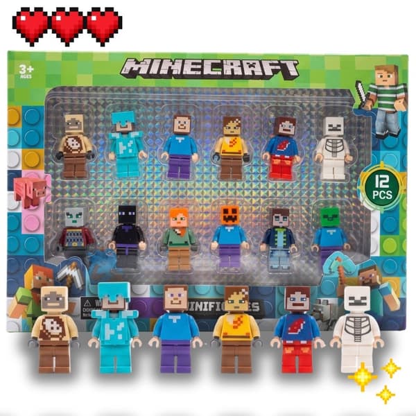 Minecraft Classic Figures – Set of 12 + Accessories – Pixel Kraft Figures