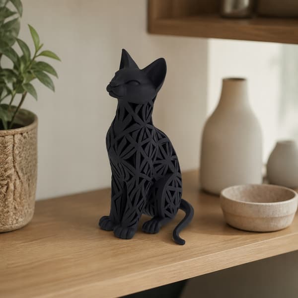 SITTING CAT FIGURINE – GEOMETRIC SHELF DECORATION – MANY COLOURS