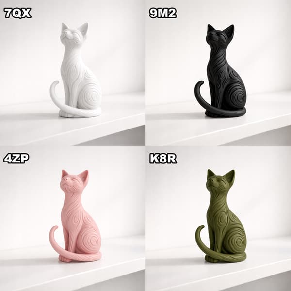 DECORATIVE FIGURINE: SITTING CAT WITH TRIBAL PATTERN, MANY COLOURS