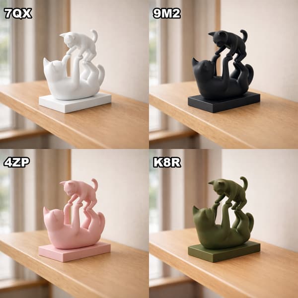 DECORATIVE FIGURINE: CAT WITH KITTEN ON A BASE – MANY COLOURS
