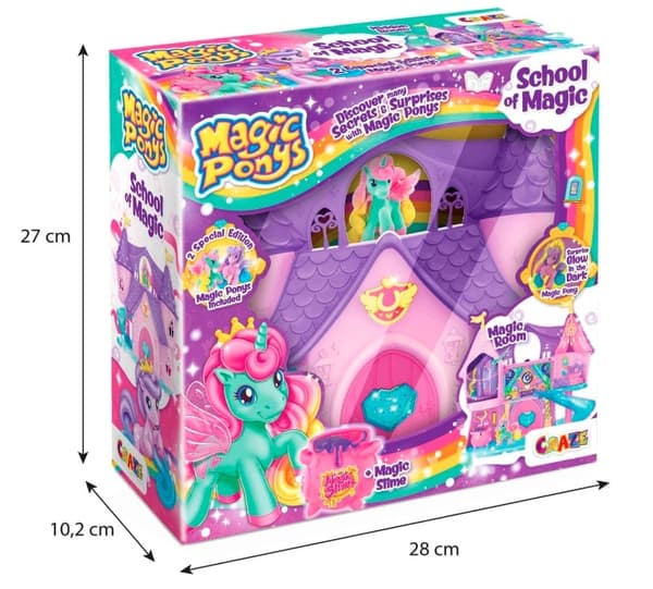 MAGIC PONYS MAGIC SCHOOL THREE-STOREY CASTLE WITH 2 PONIES SECRET MIRROR