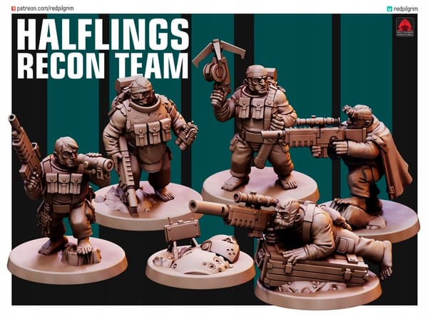 HALFLINGS RECON TEAM WITH MINE x6 Red Pilgrim Mini