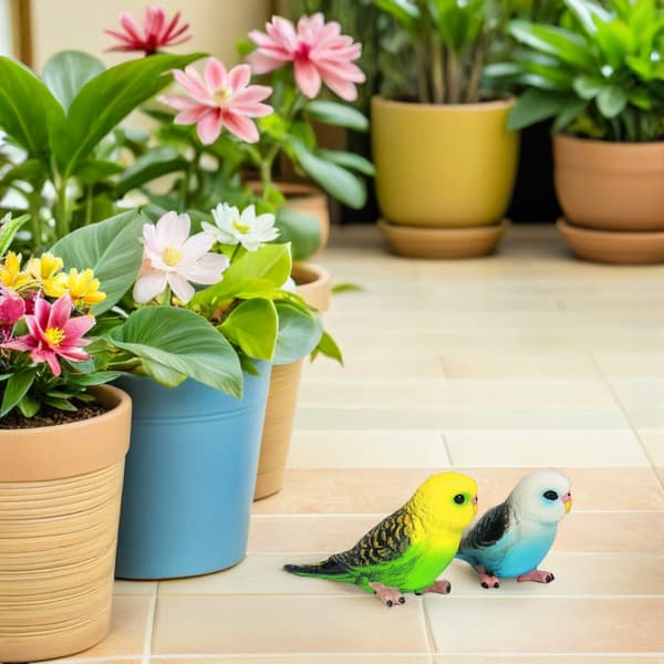 2 COLOURFUL SMALL PARROT FIGURINES – DECORATIONS FOR THE HOME AND OFFICE