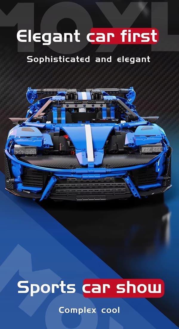 MoYu Large GT SPORT Concept Super Car model, blue, Lego replacement