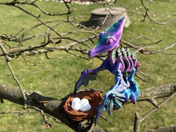 3D Pteranodon Skeleton + Nest with Eggs – a movable, articulated figurine