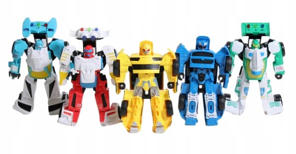 LARGE SET OF 5 SOUND-EFFECT ROBOT FIGURES THAT TRANSFORM INTO A CAR