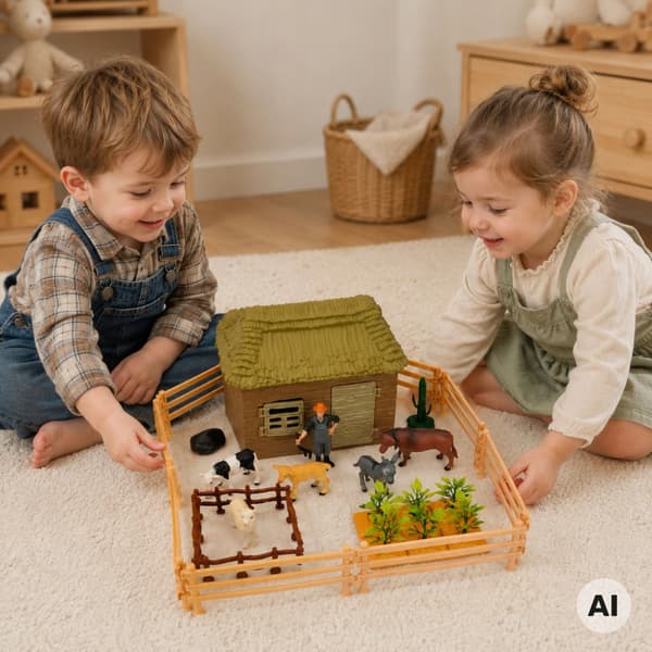 FARM SET WITH ANIMAL FIGURINES