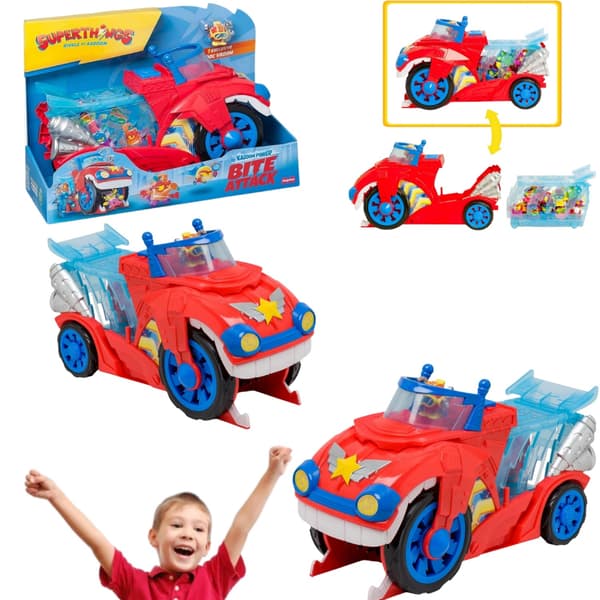 SUPERTHINGS BITE ATTACK VEHICLE WITH REMOVABLE CAGE AND DOC VROOM FIGURINE!