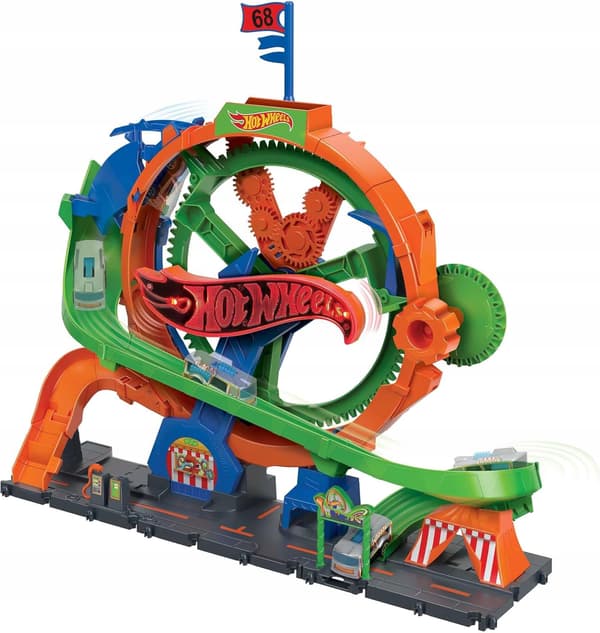 HOT WHEELS CAR TRACK SET: LOOP, FERRIS WHEEL, LIGHTS AND SOUNDS + CAR