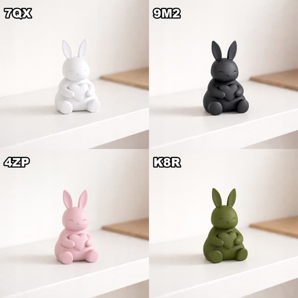 DECORATIVE FIGURINE: SITTING RABBIT WITH A HEART – FOR A SHELF – MANY COLOURS AVAILABLE