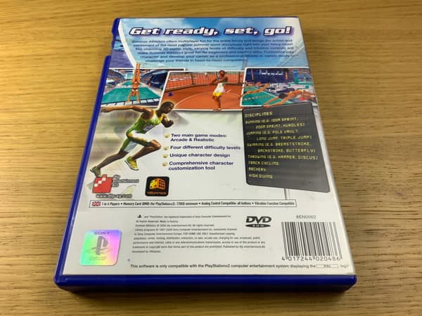 SUMMER ATHLETICS – game disc in very good+ condition, complete PS2 set