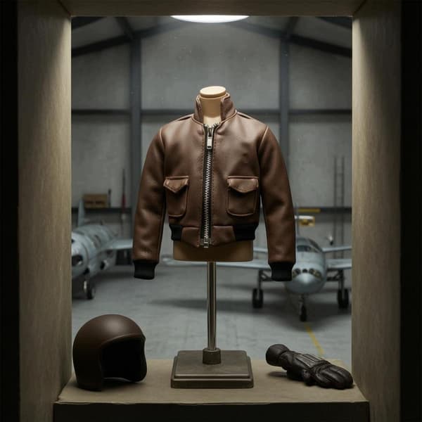 1/6 scale flight jacket. Ribbed sleeve cuffs. 12-inch fitted coat that covers