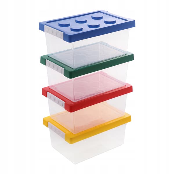 4 × 9L CHILDREN’S BLOCK STORAGE CONTAINERS × 4 × STACKABLE TOY ORGANISER