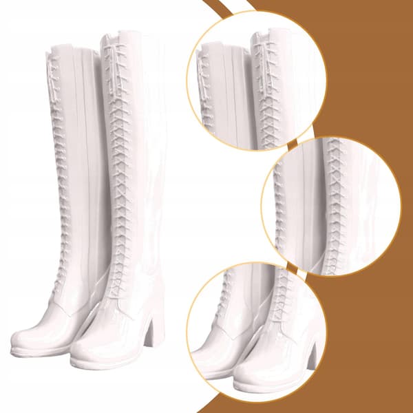 1/6 Scale Women’s Knee-High Boots, Doll Boots, Retro Boots, White Open-Toe Boots