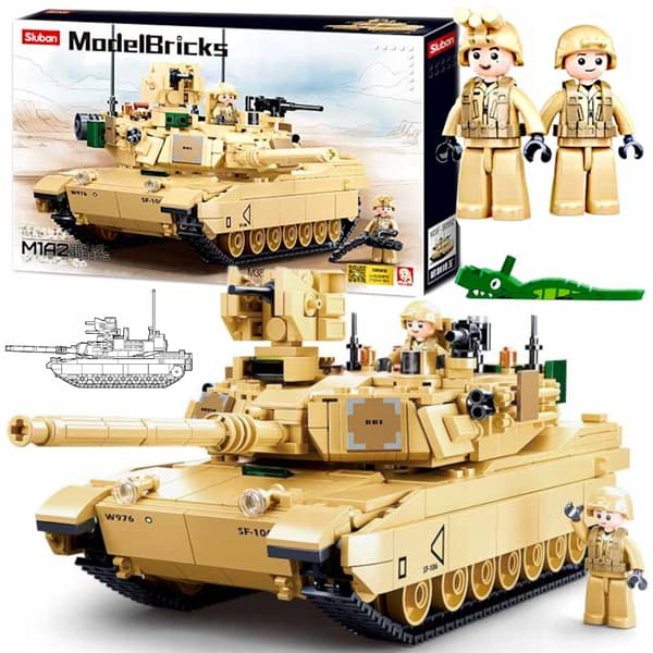 M1A2 ABRAMS TANK BUILDING BLOCKS – US ARMY + 2 MINIFIGURES + LEGO WEAPONS