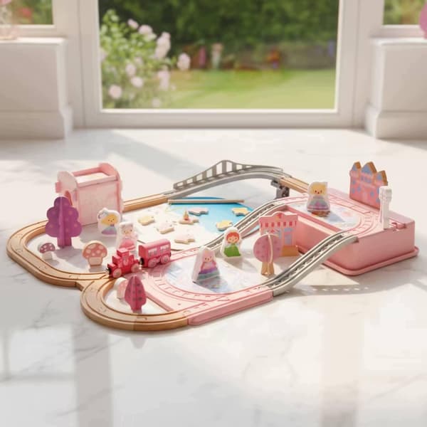 Princess Train Playset: Elevated Bridge – Wooden Train Track Set – Ingenious