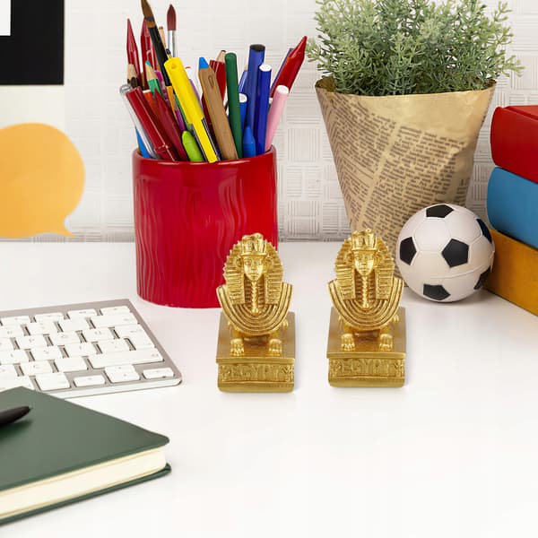 2 PCS. RESIN SPHINX FIGURINE, GOLDEN HOME DECORATION