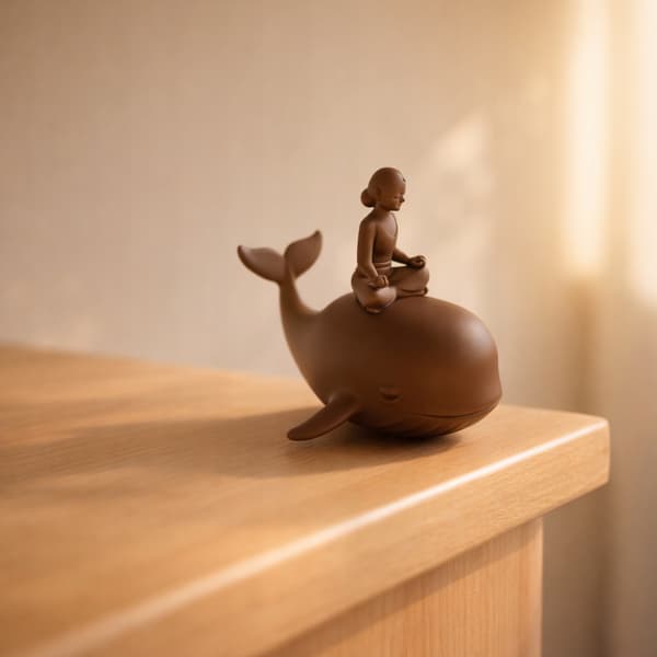 DECORATIVE WHALE FIGURINE WITH A MEDITATING FIGURE – MANY COLOURS