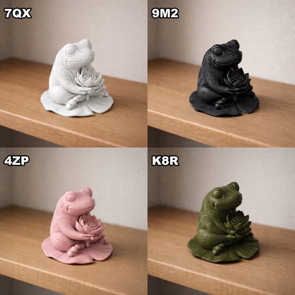 DECORATIVE FIGURINE: A FROG ON A LEAF WITH A LOTUS FLOWER – MANY COLOURS