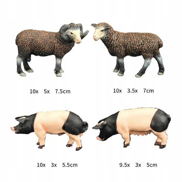 4 x Realistic sheep and pig figurines, Animal figurines, Easter eggs, Cake