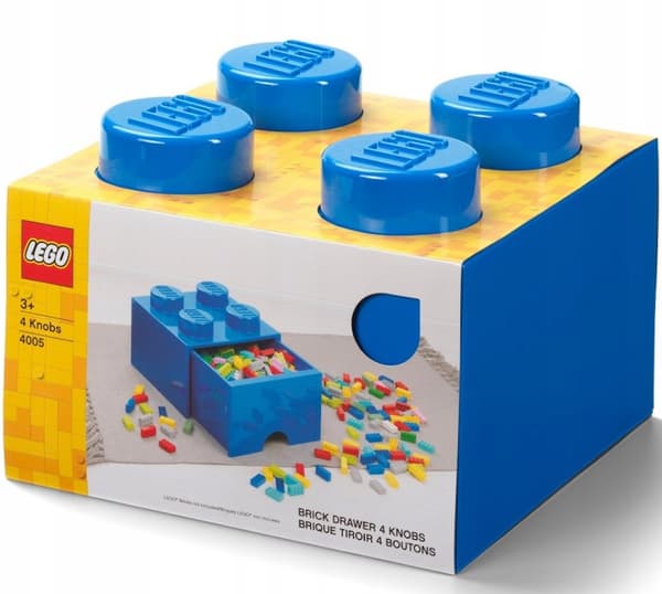 LEGO BRICK STORAGE BOX WITH DRAWER, 4-COMPARTMENT, 2x2 BRICK BOX, LARGE, BLUE
