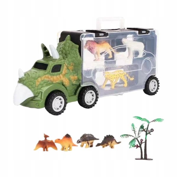 Transport truck with 4 mini plastic animals – Pull Short Triceratops play set