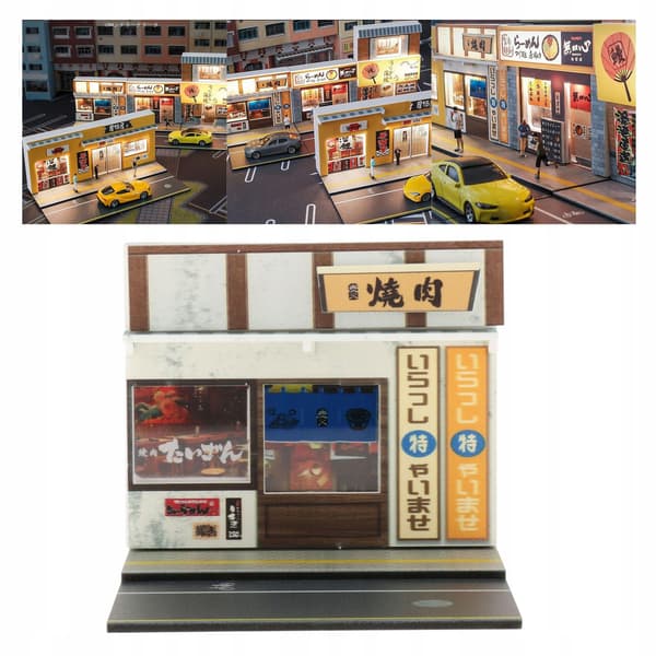 1/64 Diorama Parking Scene, Scenery Models for a BBQ Restaurant Model