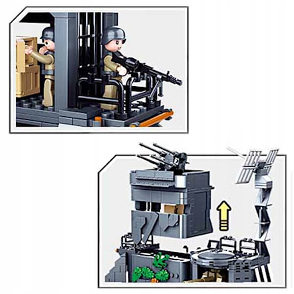 Building blocks: ATLANTIC WALL, D-Day, Army, Bunker, Cannon, Barge, MOTOR + LEGO WEAPONS