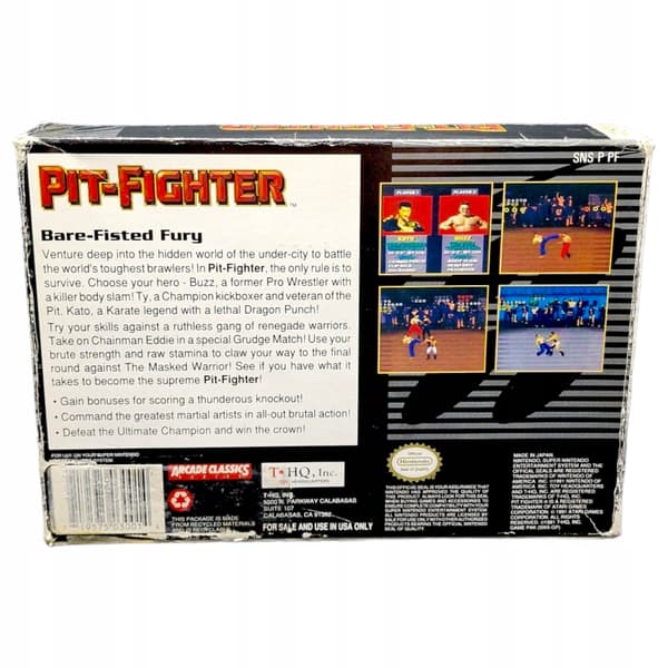 Pit-Fighter Super Nintendo SNES Pit Fighter fighting game complete box set