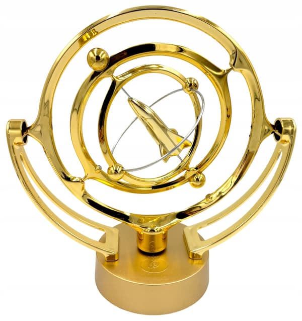 Battery-powered perpetual motion machine with a rocket – golden space rocket – space ornament