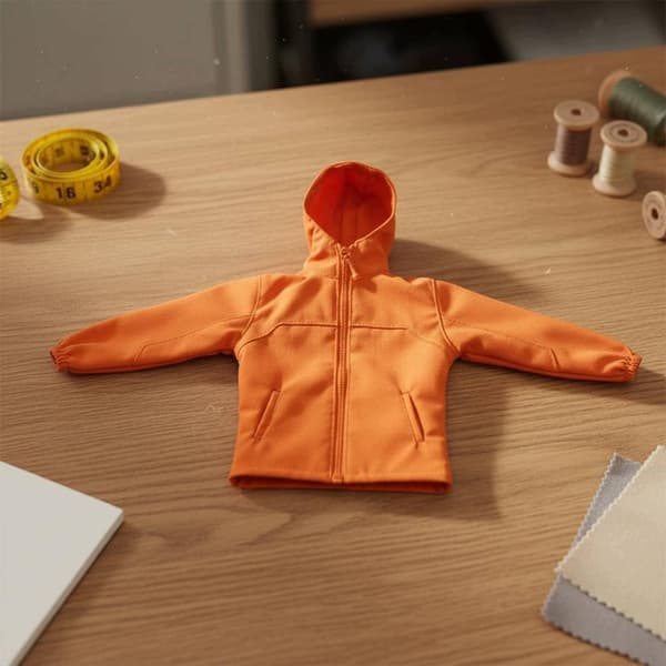 1:6 scale hooded jacket. Functional zip. 1:6 scale hunting coat. Black