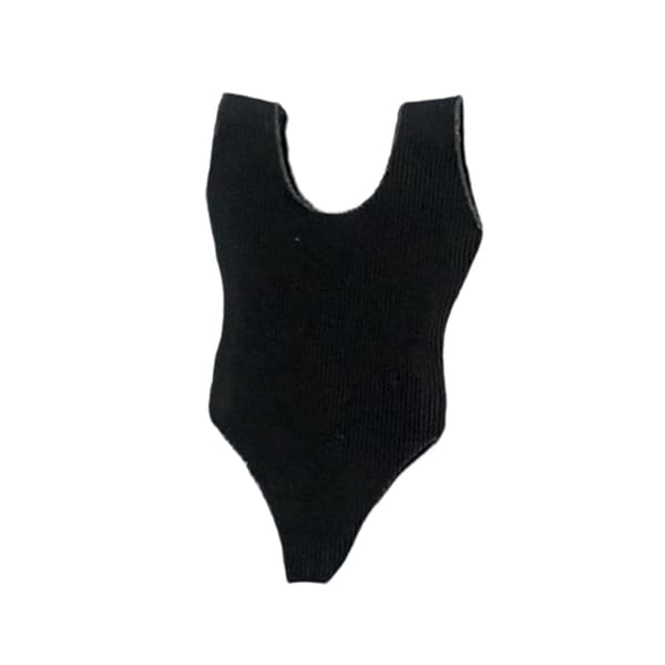 Miniature figure-hugging swimsuit designed for 1/12 scale action figures – Black