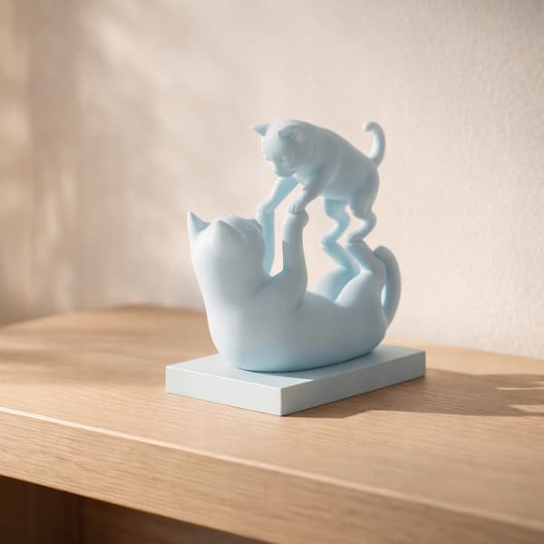 DECORATIVE FIGURINE: CAT WITH KITTEN ON A BASE – MANY COLOURS