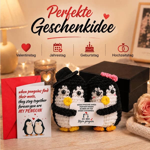 HAND-CROCHETED PENGUIN FIGURINE – ANNIVERSARY GIFT SET